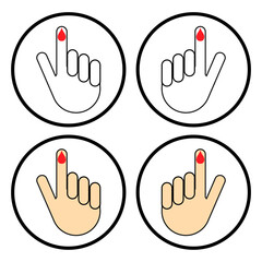 Set of Hand finger with drop blood icon, medical health test symbol, control measurement vector illustration