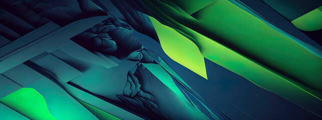 Panoramic blue and green abstract wave wallpaper, blue and green background