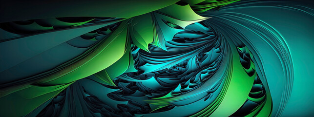 Panoramic blue and green abstract wave wallpaper, blue and green background