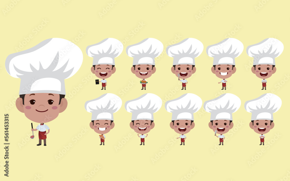 Wall mural Chef with different poses. vector