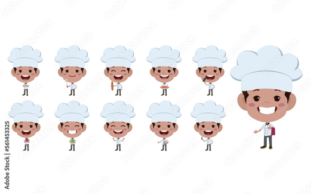 Wall mural Chef with different poses. vector