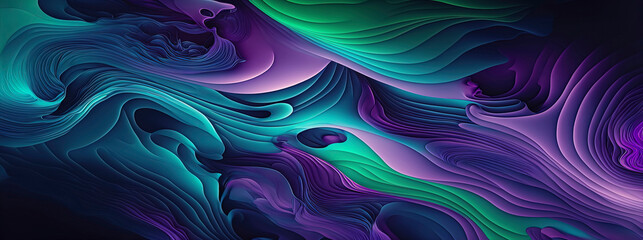 Panoramic blue, green and purple abstract wave wallpaper, blue, green and purple background, complementary colors