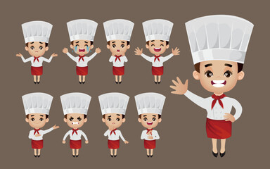 Chef with different poses. vector