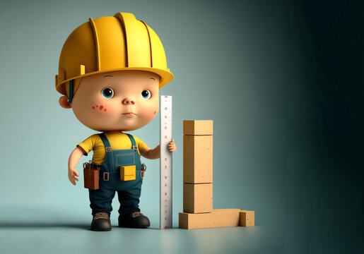 Construction worker, boy with a helmet, repairman cartoon kid. AI generative