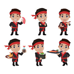 Asian chef holding Japanese cook