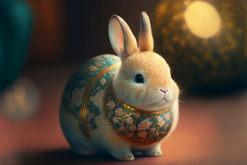 Chinese New Year 2023 of the Rabbit. Beautiful cute rabbit. Lunar New Year. Generated by AI