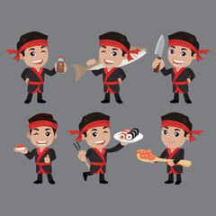 Asian chef holding Japanese cook