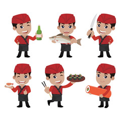 Asian chef holding Japanese cook