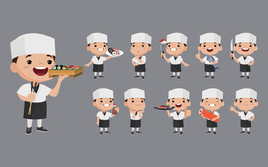 Asian chef holding Japanese cook