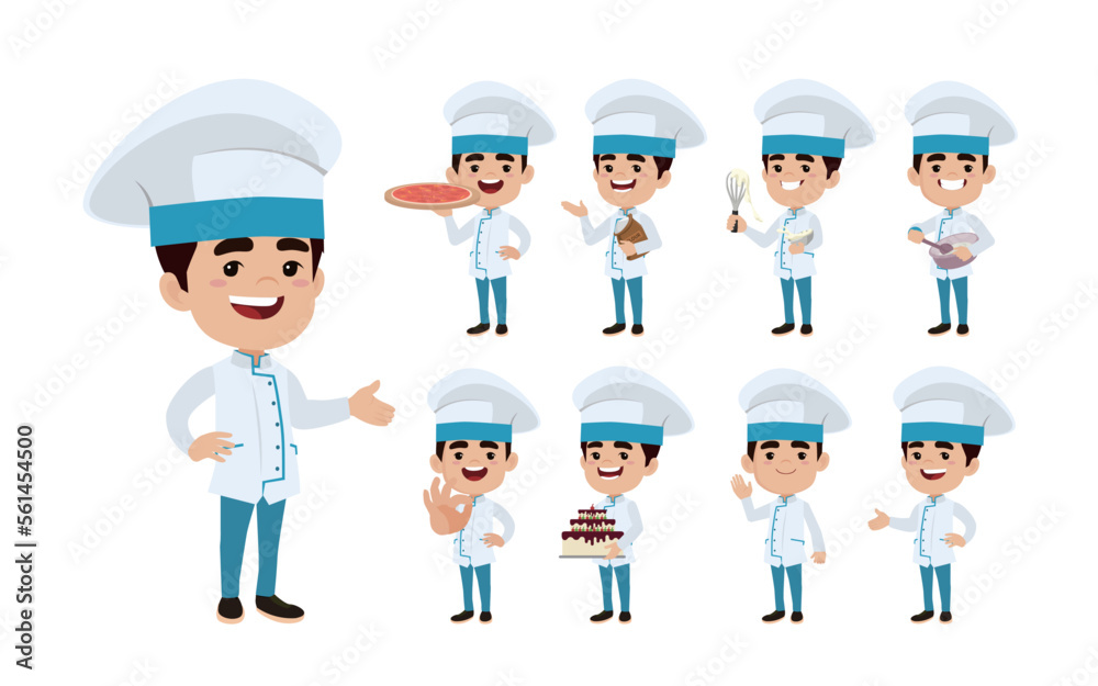 Wall mural Set of Chef characters in different poses