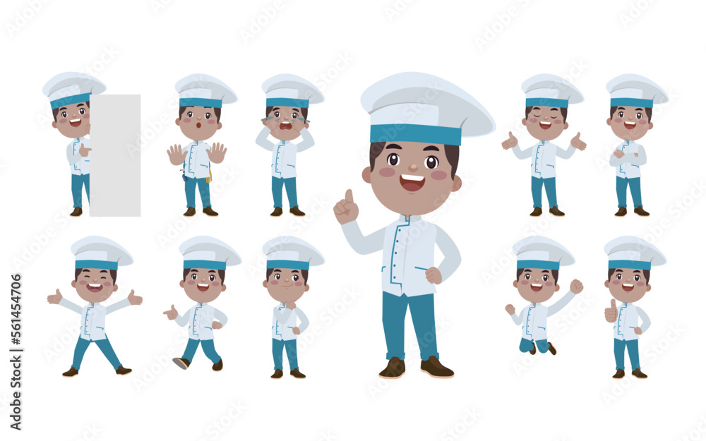 Wall mural Set of Chef characters in different poses