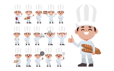 Chef with different poses. vector