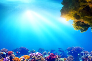 Obraz na płótnie Canvas Underwater scene. Ocean coral reef underwater. Sea world under water background.