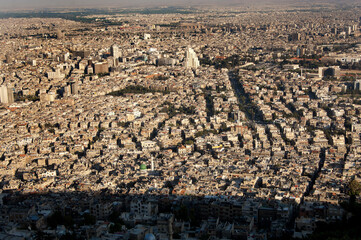 Aerial view of the modern Syrian capital, Damascus, from mount Qasyun, Syria in the Middle East © John Wreford 