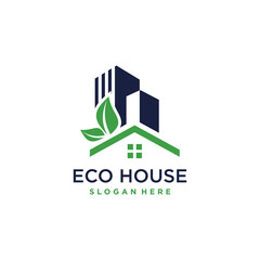 Green building or eco house logo design creative concept