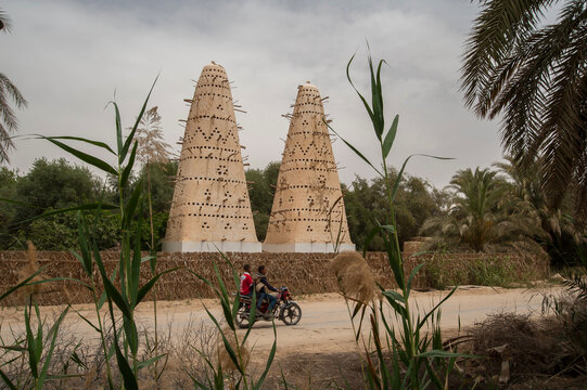 Traditional architecture of Pigeon Houses in the Egyptian oasis town of Siwa, Egypt. .