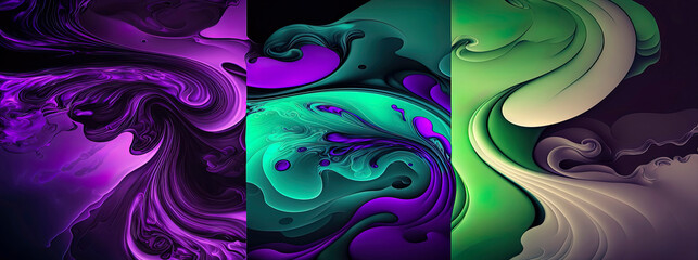 Panoramic Green and purple abstract wave wallpaper, purpleand green background