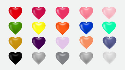 Love heart 3d symbol icons illustration collection