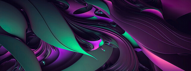 Panoramic Green and purple abstract wave wallpaper, purpleand green background