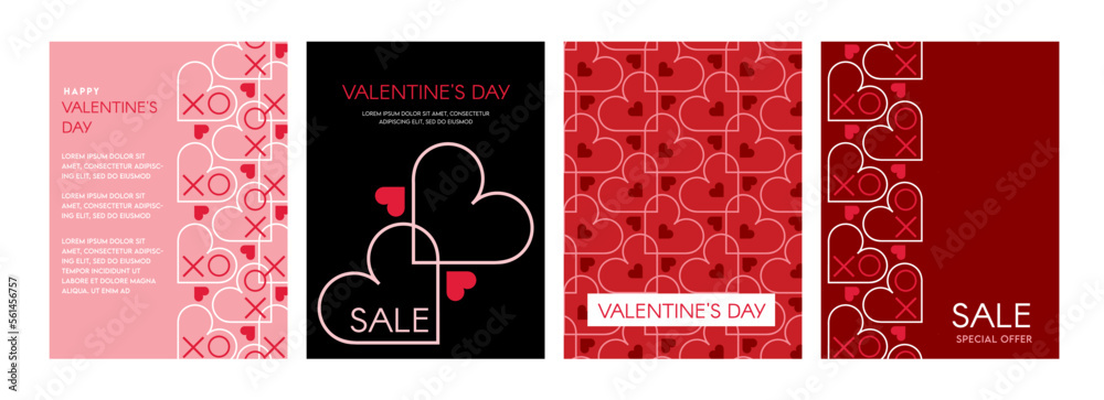 Wall mural valentines day. romantic set vector pattern backgrounds. modern pink and red pattern with hearts for