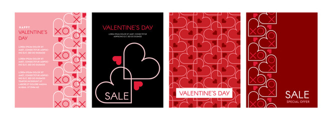 Valentines day. Romantic set vector pattern backgrounds. Modern pink and red pattern with hearts for wedding, valentine's day, birthday. Ornament for postcards, wallpapers, wrapping paper, hobbies. - 561456757
