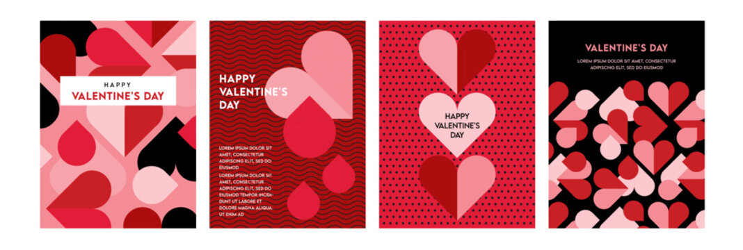Valentines day. Romantic set vector pattern backgrounds. Modern pink and red pattern with hearts for wedding, valentine's day, birthday. Ornament for postcards, wallpapers, wrapping paper, hobbies.