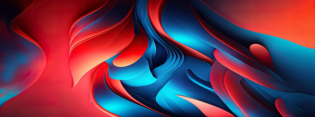 Panoramic red and blue abstract wave wallpaper, red and blue background
