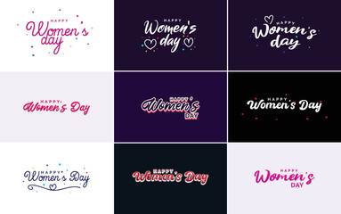 Abstract Happy Women's Day logo with a women's face and love vector design in pink and purple colors