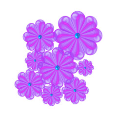 ガラス風の紫色の花のモチーフイラスト、透明感のある花のイラスト、透明な花模様