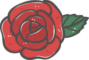 cute sweet Valentine red rose flower cartoon doodle 