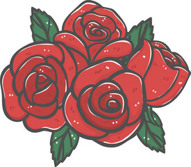  Valentine red roses flowers bouquet cartoon doodle 