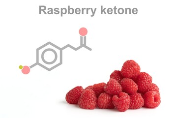 Simplified formula icon of raspberry ketone. Component of raspberry aroma. - obrazy, fototapety, plakaty