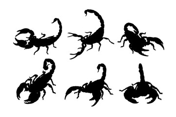 Set of silhouettes of scorpions vector design