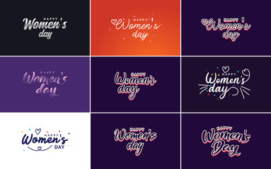 Fototapeta na wymiar Happy Woman's Day handwritten lettering set for use in greeting or invitation cards. festive tags. and posters modern calligraphy collection on white background