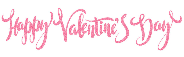 Happy Valentine's Day lettering with pink glitter. hand drawn without background