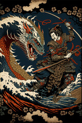 Fototapeta premium drago e samurai 01