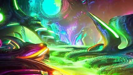 Colorful fantasy alien plantets with uniq vivid swirls and terrains isolated on black background.