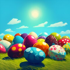 easter eggs in grass, drawing style, generative AI