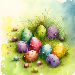 easter eggs in grass, drawing style, generative AI