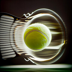 Tennis ball and racket, created with Generative AI technology.