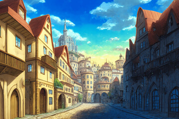 Naklejka premium アニメ映画風の城や室内背景のイラスト(AI generated image)