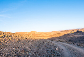 Crossing rocky mountains of the Morocco deseert. 