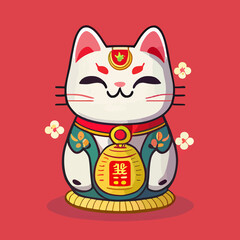 lucky cat flat design, vector art, lucky cat icon, chinese