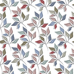 Abstract branches seamless pattern vector. Line leaves floral backdrop illustration. Wallpaper, botanical background, fabric, textile, print, wrapping paper or package design
