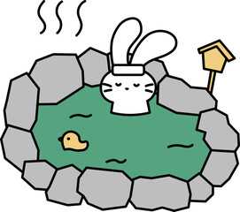 温泉に入るうさぎのシンプルなイラスト