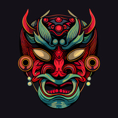 chinese demon mask flat design, vector art, demon mask icon