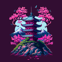 chinese pagoda flat design, vector art, oriental temple icon