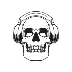Skull with Headphones Vector Illustration. Design element for shirt design, logo, sign, poster, banner, card