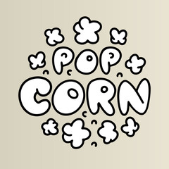 Popcorn doodle logo. Lettering vector illustration