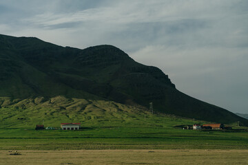 Vestrahorn mountaine on Stokksnes cape in Iceland during sunset. Amazing Iceland nature seascape.